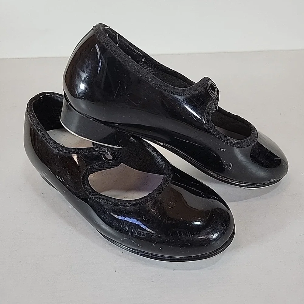 Spotlights Black Patent Tap Dance Shoes‎ Girls Size 9 Youth Mary Jane Slip On